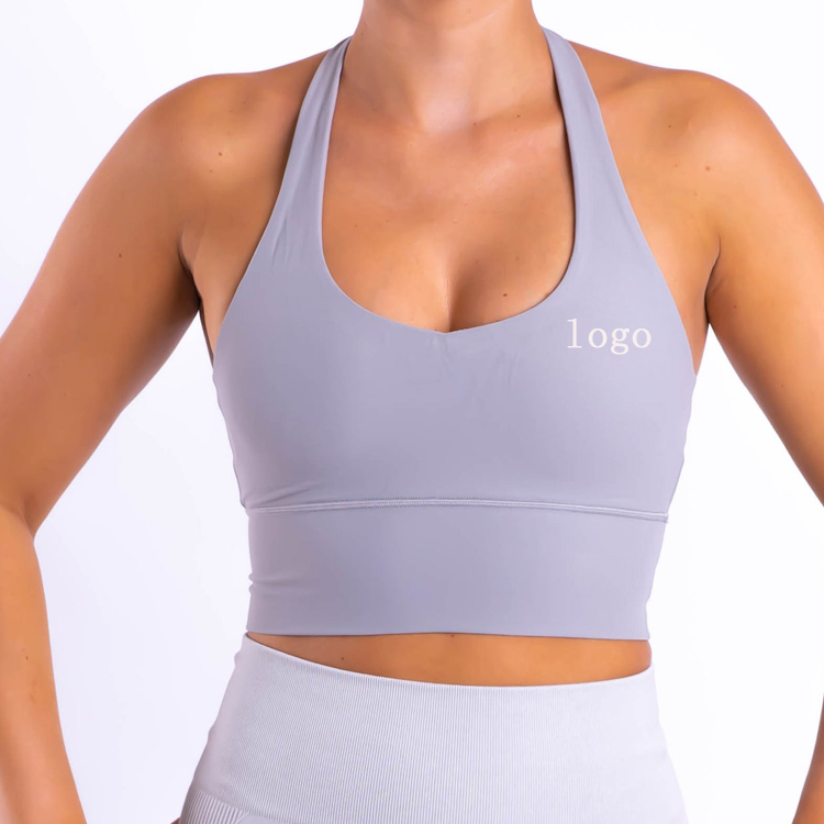 China Factory Custom Sexy Back Halterneck Push Up Yoga Sports Bra For Women