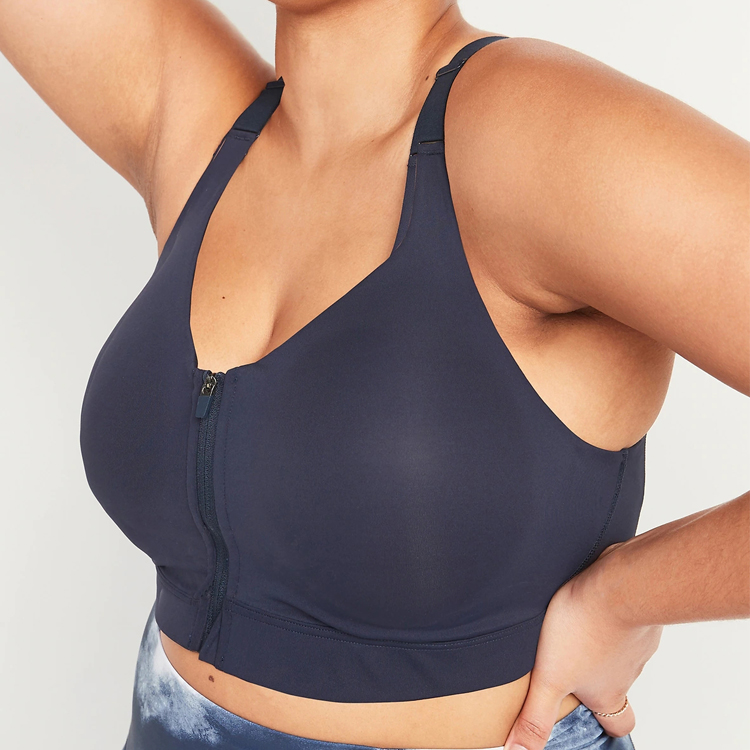 Custom Workout Back Key Hole Front Zipper Fitness Yoga Sports Bra For Women detail pictures