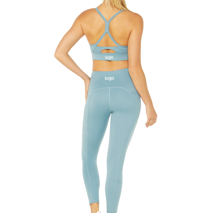 Wholesale Custom Athletic Fitness Set Two Piece Workout Gym Women Cross Strap Yoga Suit With Pockets