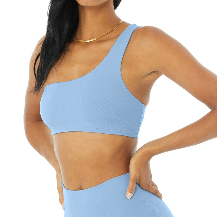 Hot Sell One Shoulder Sports Bra Workout High Waist Yoga Set Custom Printing For Women detail pictures
