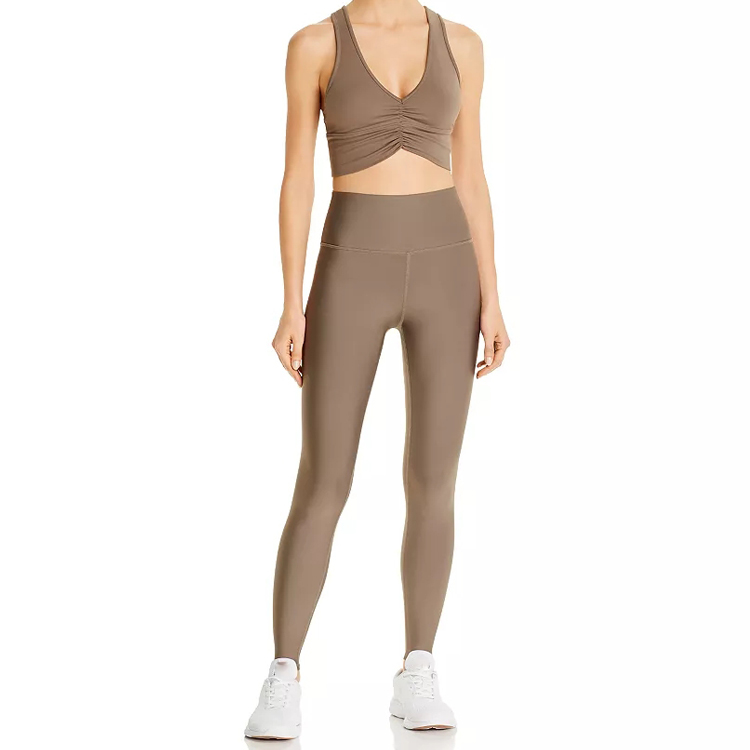 Sweat Wicking High Quality Ruched Front Custom Women Two Pieces Fitness Suit Yoga Sets