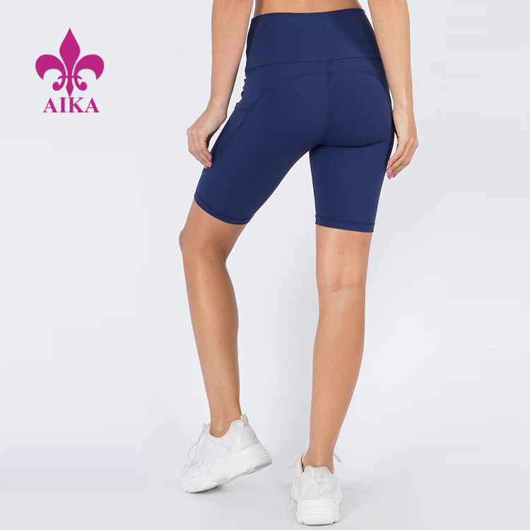 Wholesale Custom Stretchable High Waist Classic Yoga Biker Shorts With Pockets For Women detail pictures