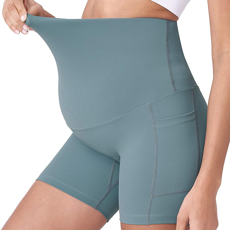 Hot Sell Stretchable Nylon Custom High Waist Women Fitness Maternity Yoga Shorts With Pocket detail pictures
