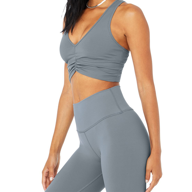 Hot Sell Four Way Stretch Custom Logo High Waist Sports Bra Yoga Set detail pictures
