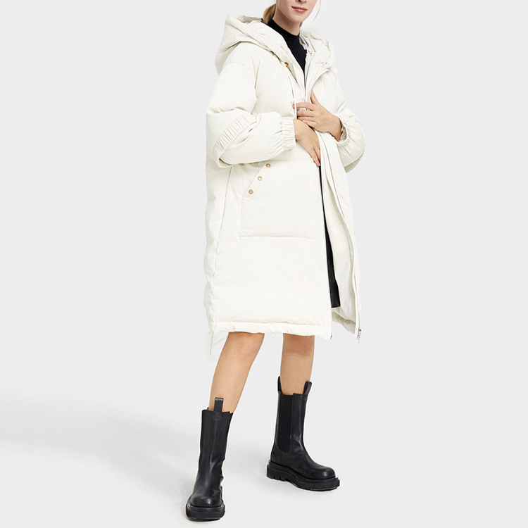 High Quality Nylon Shell Custom Goose Puff Long Down Coat For Women