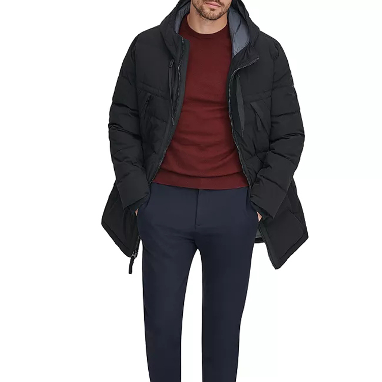 Wholesale 100% Nylon Full Zip Up Winter Long Down Puffer Coat For Men detail pictures