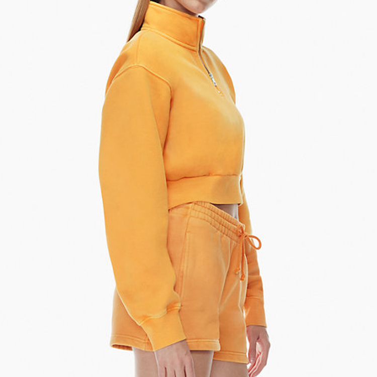 High Quality Heavy Weight Fleece Cotton Polyester 1/4 Zip Womens Crop Plain Sweatshirt detail pictures