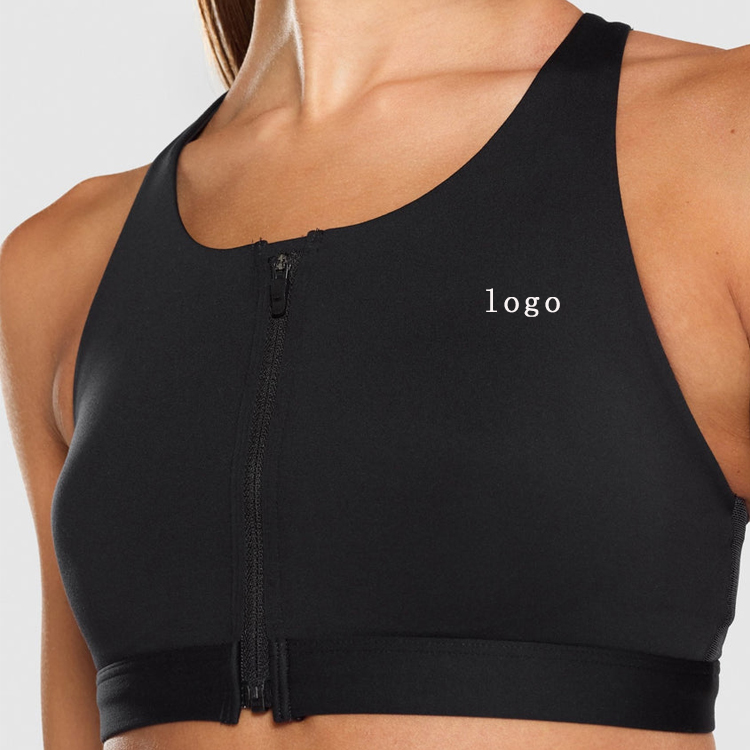 Custom Professional Gym Push Up Adjustable Straps Front Zipper Yoga Sports Bra For Women detail pictures