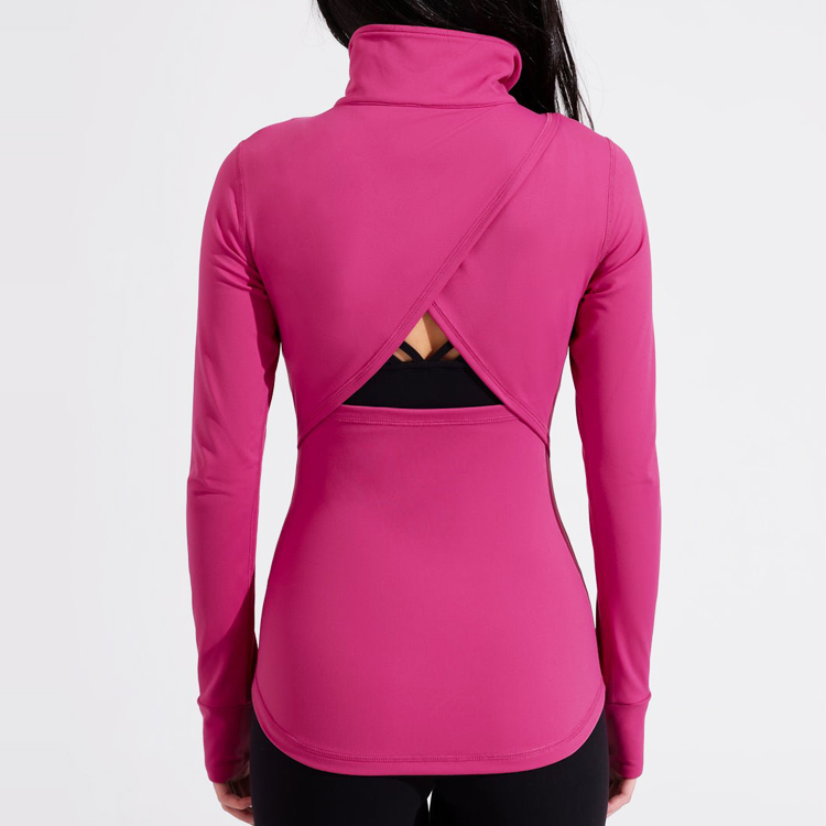 Wholesale Back Hollow Out Custom Slim Fit Full Zipper Workout Gym Jacket For Women detail pictures