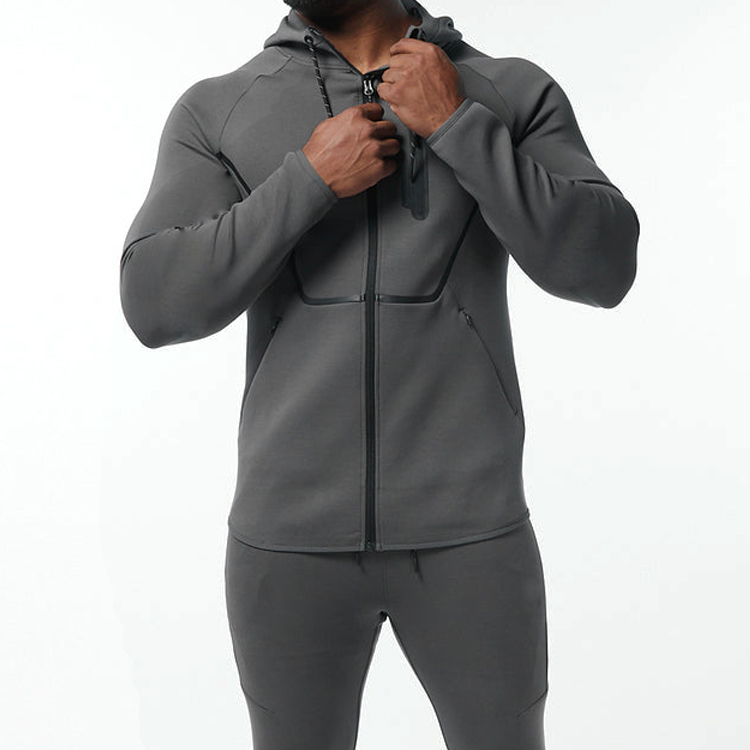 Hot Sale Essential Custom Plain Full Zip Up Active Slim Fit Hoodies With Pocket For Men detail pictures