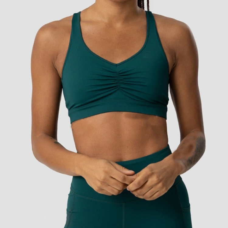 Sweat Wicking Sexy Design Front Scrunch V Neck Sports Bras Women Cross Back Yoga Bra