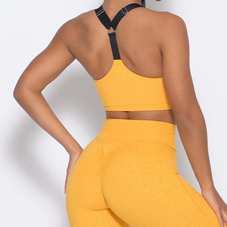 High Stretch Custom Cut Out Back Adjustable Strap Women One Shoulder Sports Yoga Bra detail pictures