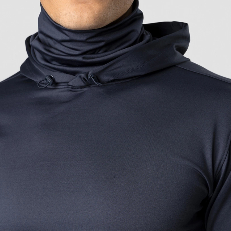 Wholesale Polyester Custom High Collar Men Slim Fit Gym Sports Hoodies With Thumb Hole detail pictures