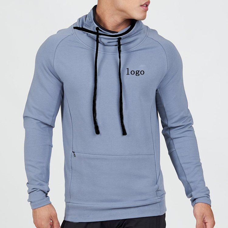 Factory Price Custom High Neck Workout Pullover Men Slim Fit Gym Plain Cotton Hoodies