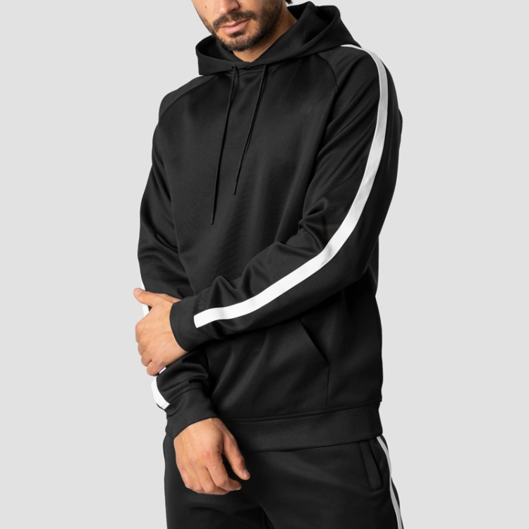 High Quality Polyester Spandex Side White Strip Custom Logo Sports Men Track Blank Hoodies