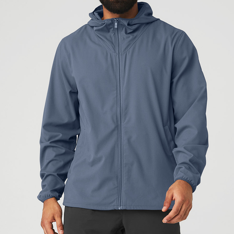 Wholesale Lightweight Custom Sports Windbreaker Full Zip Up Gym Jacket For Men detail pictures