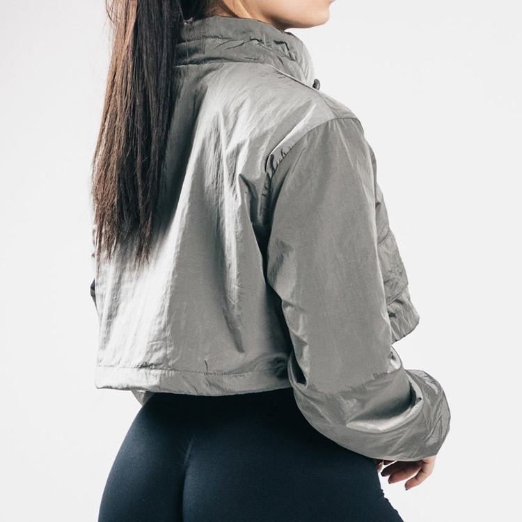 Light Weight Custom 100% Polyester Quarter Zipper Crop Pullover Windbreaker Jacket For Women detail pictures