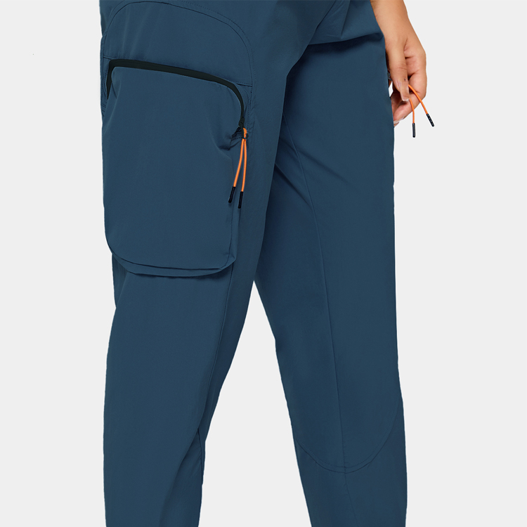 Lightweight Polyester Elastic Drawstring Zipper Pocket Gym Jogger Cargo Pants For Women detail pictures