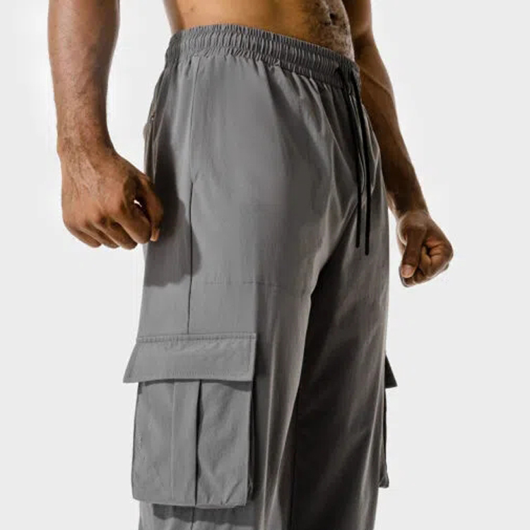 Wholesale Quick Dry Drawstring Waist Men Nylon Jogger Track Pants With Cargo Pocket detail pictures