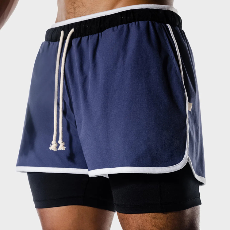 Factory Price Four Way Stretch Drawstring Waist 2 IN 1 Gym Athletic Shorts For Men detail pictures