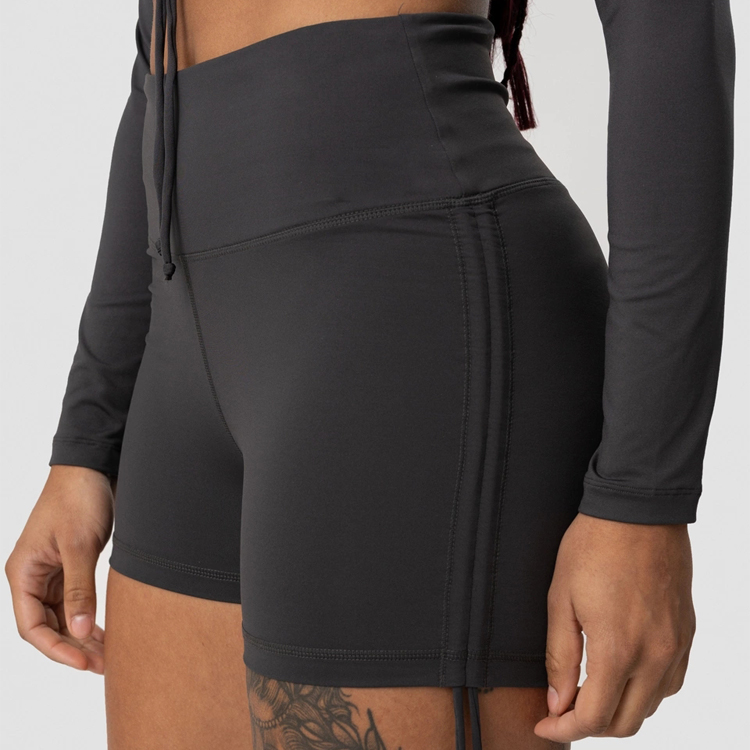 High Rise Four Way Stretch Custom Scrunch V-shape Tie Athletic Shorts Women Gym Shorts detail pictures