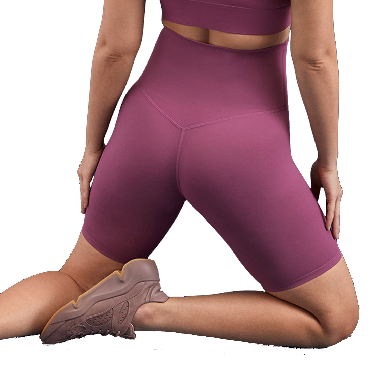 Custom Stretch No Front Seam High Waist Women Compression Yoga Fitness Biker Shorts detail pictures