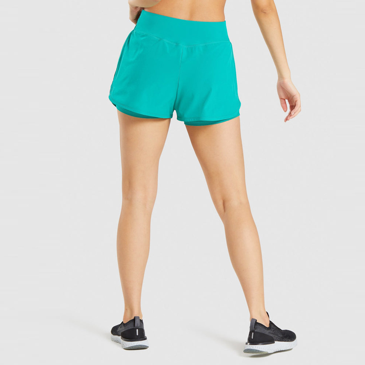 Best Sell Custom Logo Polyester Athletic Elastic Waist Women 2 In 1 Sports Gym Shorts detail pictures