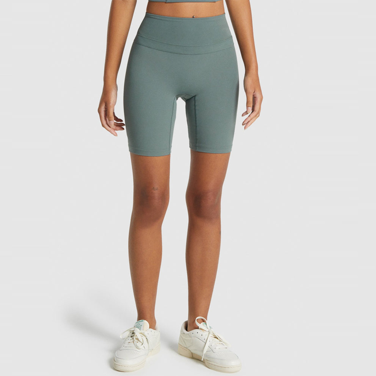 High Stretch Custom Logo No Front Seam High Waist Yoga Biker Shorts For Women