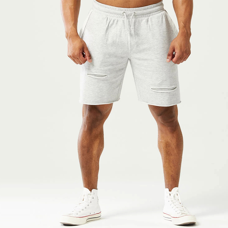Wholesale French Terry Cotton Raw Edge Custom Men Fitness Workout Sweat Shorts