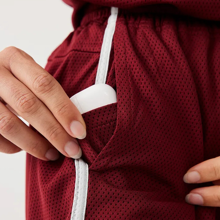 OEM Mesh Fabric Contract Piping Adjustable Waist Women Athletic Gym Running Shorts detail pictures
