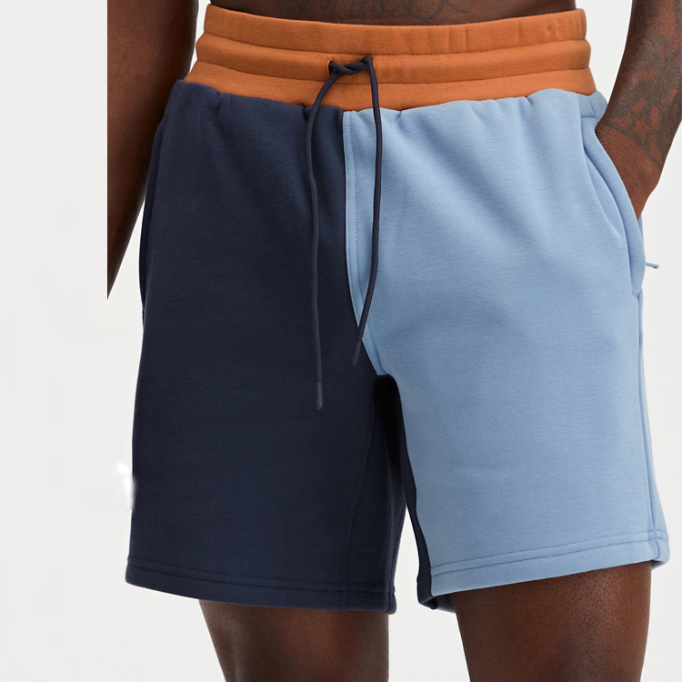 High Quality Drawstring Waist Contrast Color Street Workout Men Cotton Sweat Shorts detail pictures