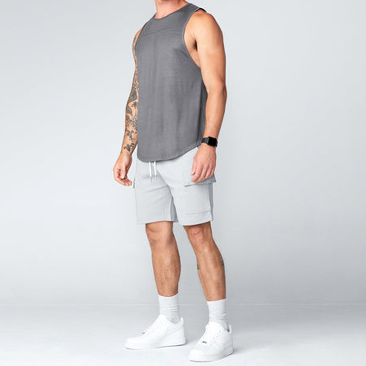 Hot Sale Drawstring Waist Workout Sports Cargo Pocket Sweat Cotton Shorts For Men detail pictures