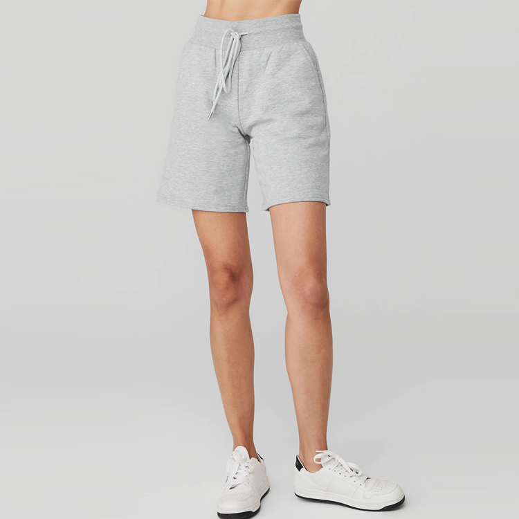 Custom Drawstring Waist French Terry Cotton Workout Sweat Shorts With Pocket For Women detail pictures