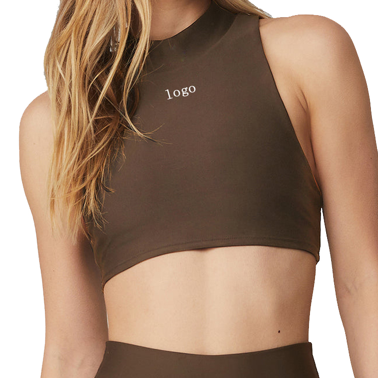 New Design Wholesale Custom Stretch Mock Neck Open Back Sports Bra For Women