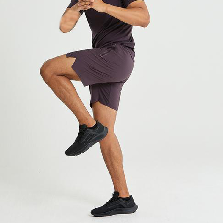 High Quality Custom logo Quick Dry Polyester 4 Way Stretch Men Gym Shorts With Zipper Pocket detail pictures