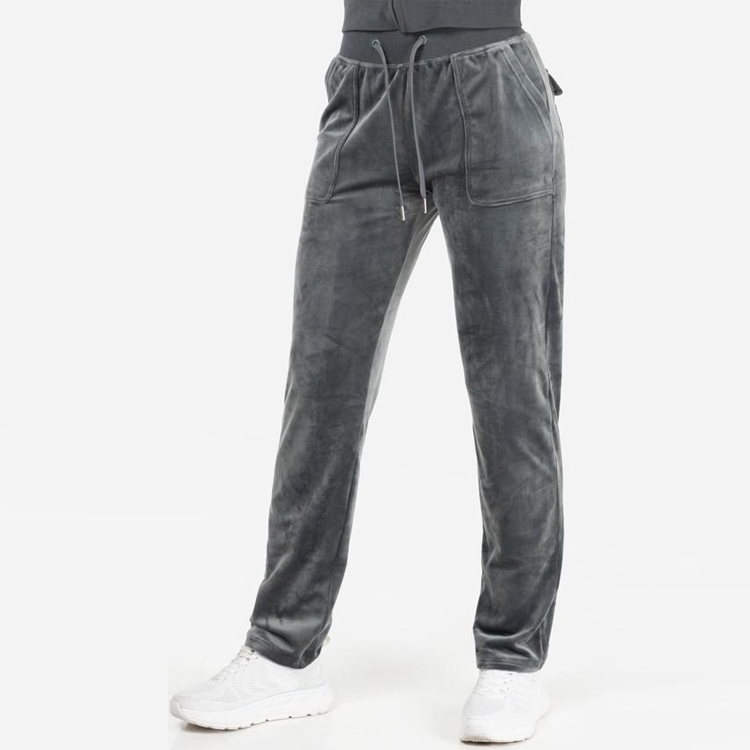 Wholesale Soft Polyester Drawstring Waist Embroidery Logo Women Velour Jogger Sweatpants