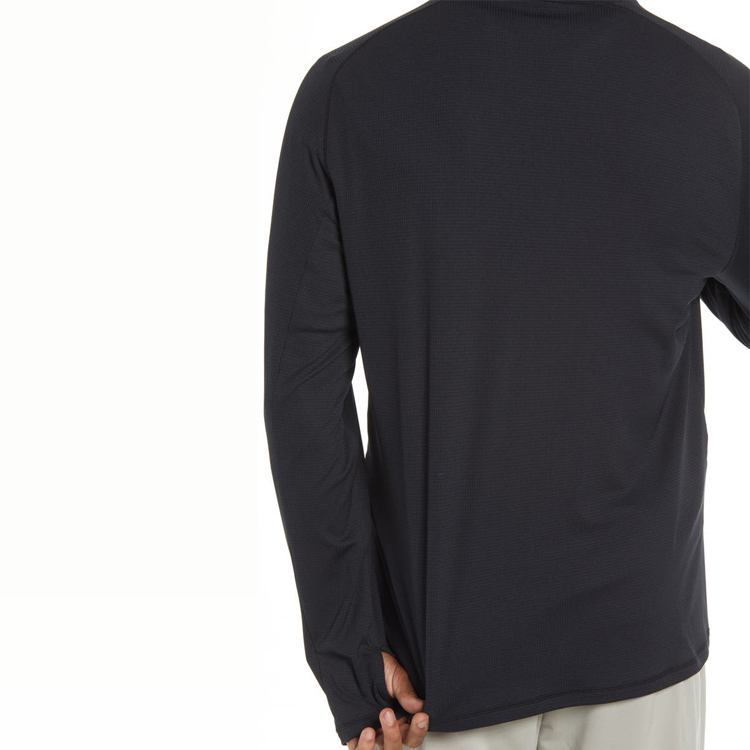 Lightweight Quick Dry Printed Logo Men Quarter Zip Long Sleeve Gym T Shirt With Thumb Hole detail pictures
