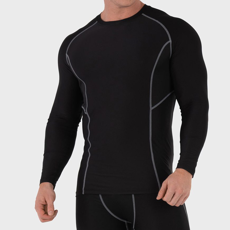 Anti-Pilling Contrast Stitching Men Plain Compression Gym Long Sleeve T Shirt Custom Printing detail pictures