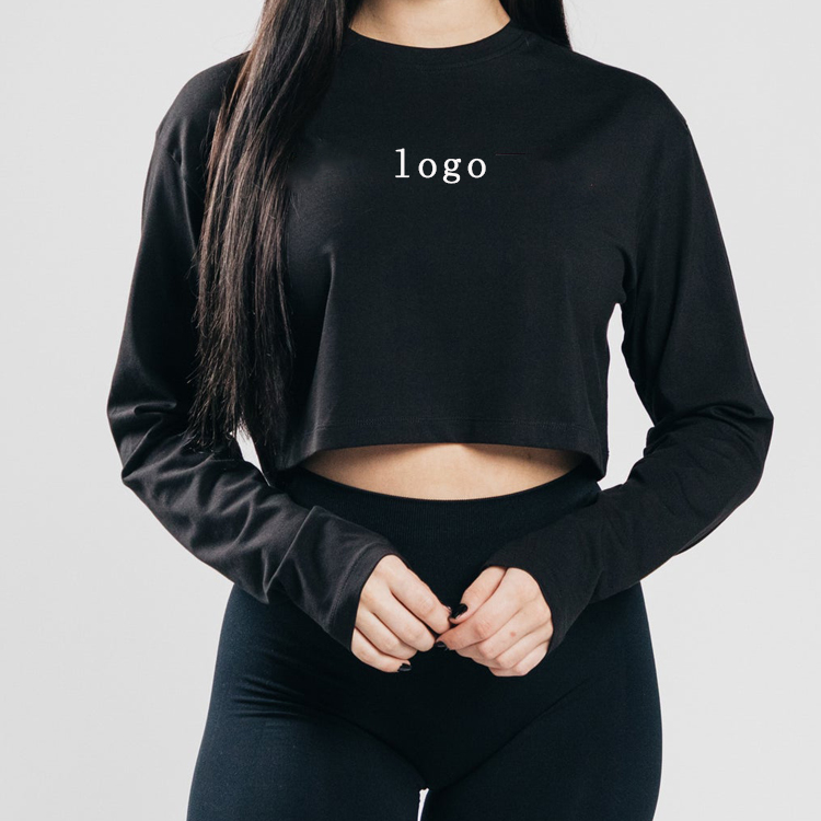 Wholesale Polyester Spandex Custom Sports Long Sleeve Women Gym Crop Plain T shirts