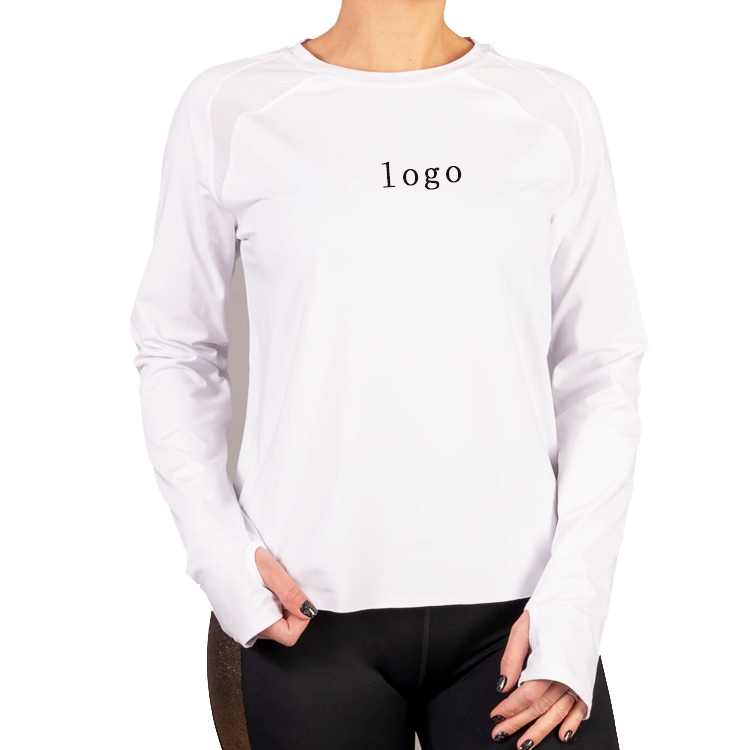 Fitness Workout Mesh Back Women Thumb Hole Long Sleeve Gym T Shirts Custom Printing
