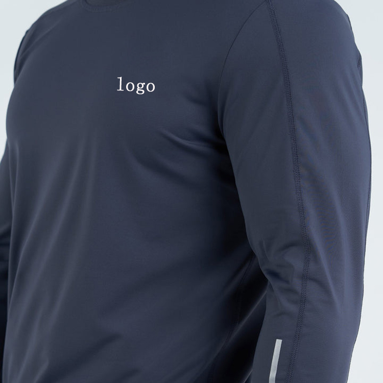 Custom High Quality Cool Dry Polyester Reflective Strip Men Long Sleeve Gym T Shirts detail pictures