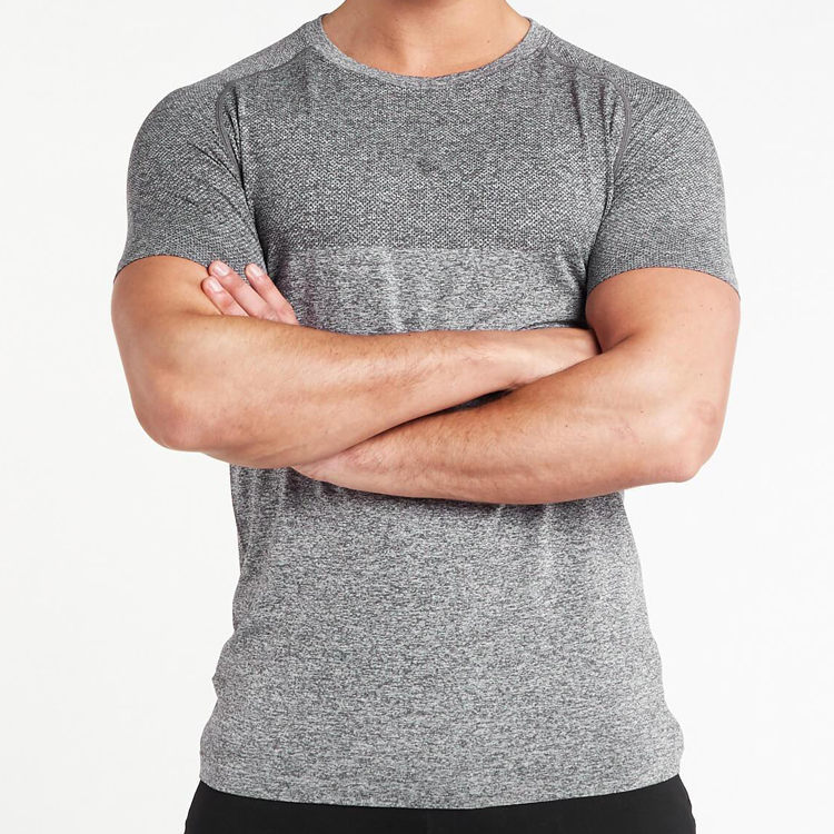 Wholesale Nylon Spandex Bodybuilding Slim Fit Gym Seamless T Shirts Custom Logo For Men detail pictures