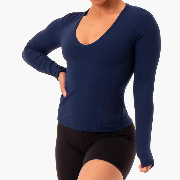 Quick Dry Gym Wear Sports Fitness Lightweight Polyester Plain Long Sleeve T Shirts Custom Printing For Women
