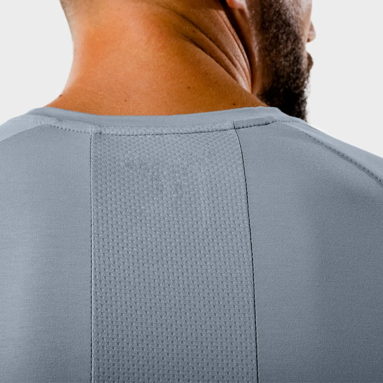 Wholesale Short Sleeve Mesh Panel Custom Printing Muscle Fit Sports Plain T Shirt For Men detail pictures