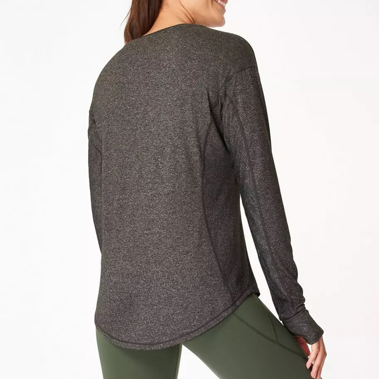 Top Quality Curve Hem Custom Women Fitness Long Sleeve Plain T Shirts With Thumb Hole detail pictures