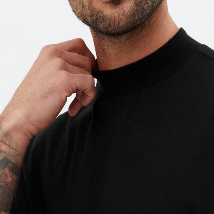 High Quality 95% cotton 5% spandex Mock Neck Men Plain Workout Blank Fitness T Shirt detail pictures