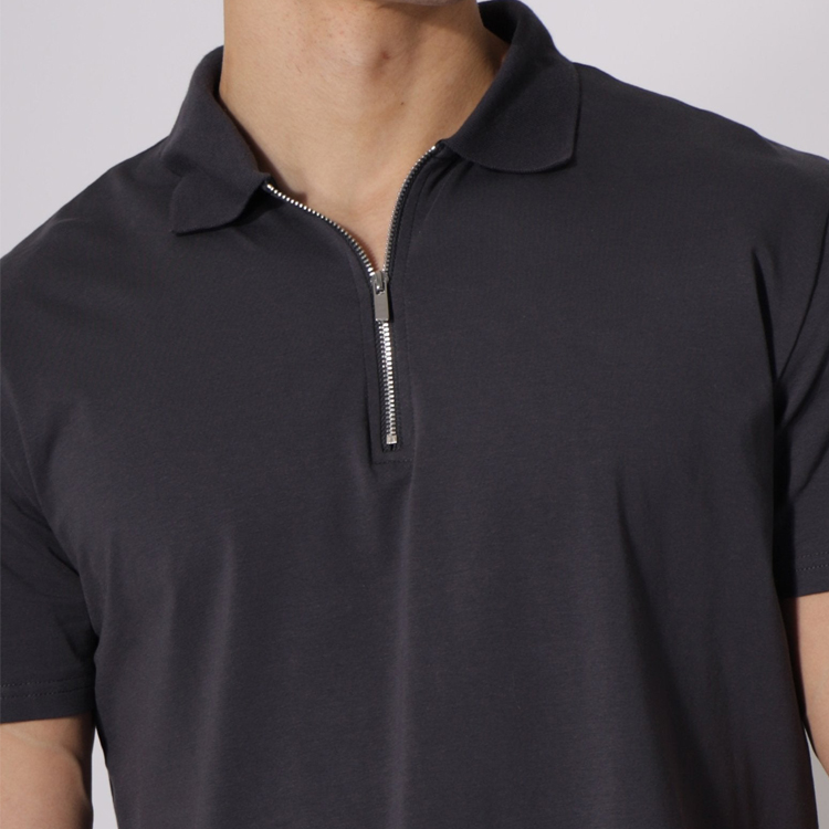 Custom Lightweight Cotton Quarter Zipper Men Workout Sports Blank Polo T Shirts detail pictures