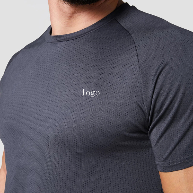 Quick Dry Mesh Fabric Bodybuilding Mens Slim Fit Sport Gym T Shirts Custom Printing detail pictures