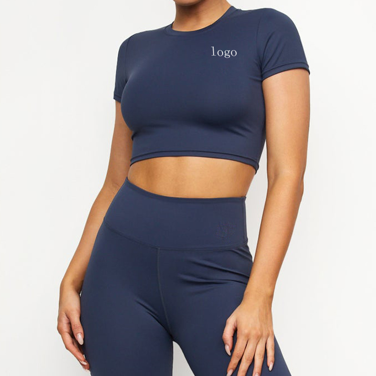 Custom Logo Quick Dry Plain Shorts Sleeve Crop Top Gym T Shirts For Women detail pictures
