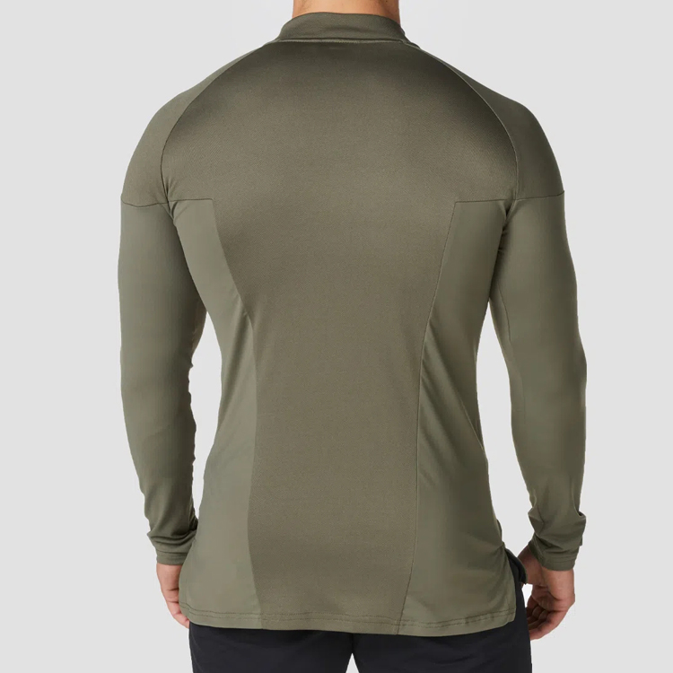 Custom High Quality Athletic Front 1/4 Zipper Long Sleeve Slim Fit Gym T Shirts For Men detail pictures